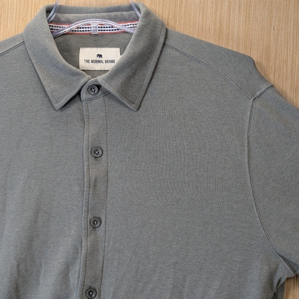 The Normal Brand Mens Large Olive Green Jersey Long Sleeve Button Down Shirt